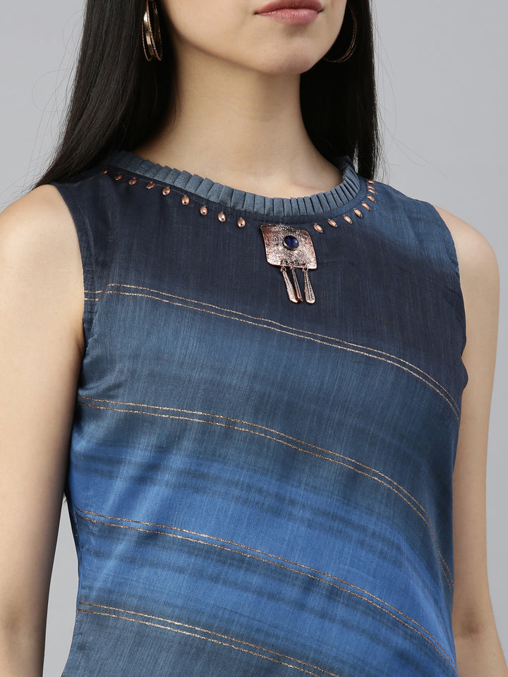 Neerus Blue silk solid kurta - detail view 5