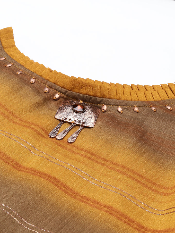 Neerus Gold silk kurta straight silhouette - back view
