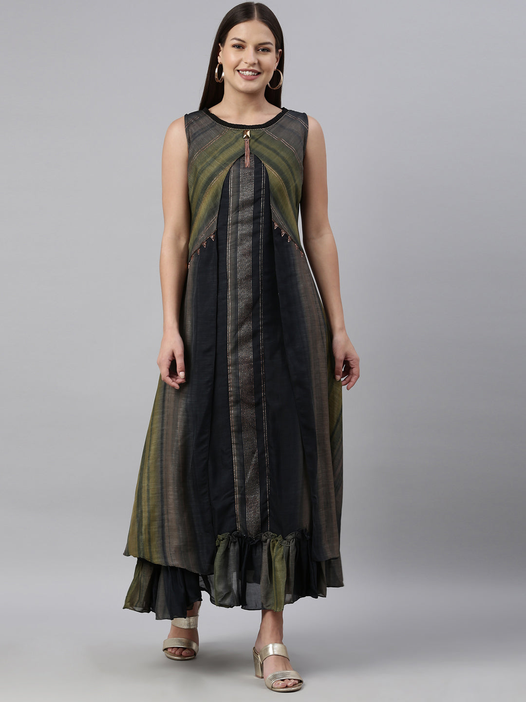 Neerus Grey Color Silk Fabric Kurta