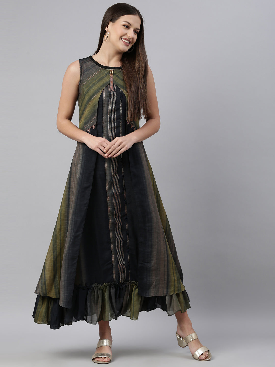 Neerus Grey Color Silk Fabric Kurta