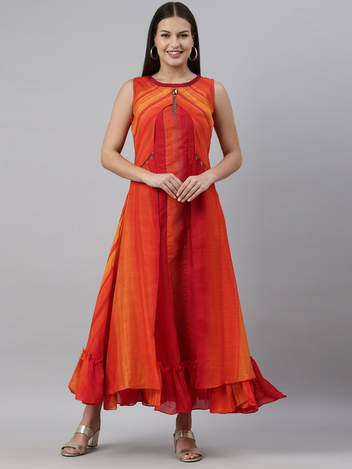 Neerus Orange silk kurta for women - detail view 6