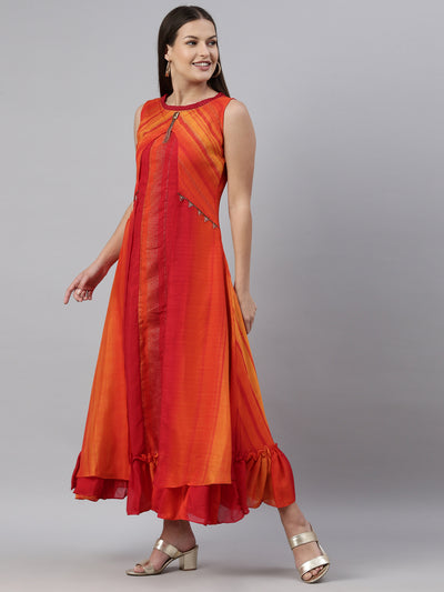 Neeru'S Orange Color Silk Fabric Kurta