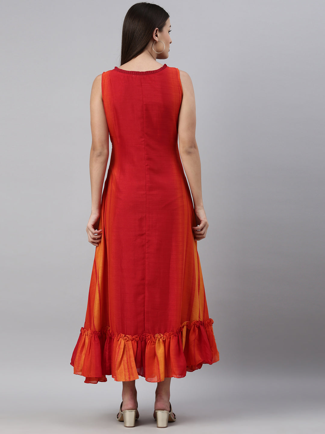 Neerus Orange silk kurta for women - detail view 2
