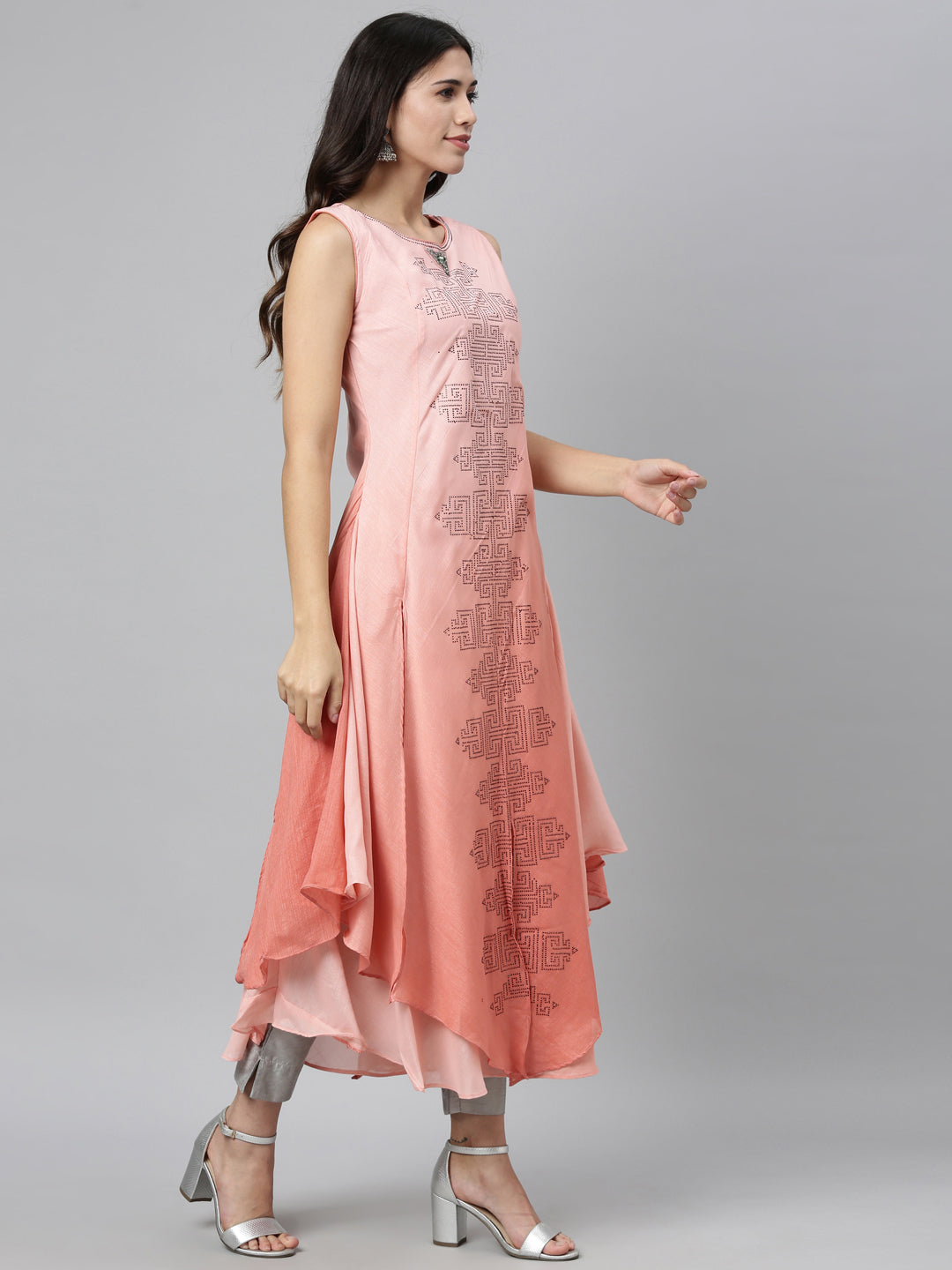 Neeru's Peach Color Silk Fabric Kurta