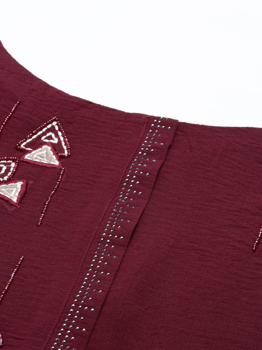 Neerus Wine Color Mouse Crepe Fabric Kurta