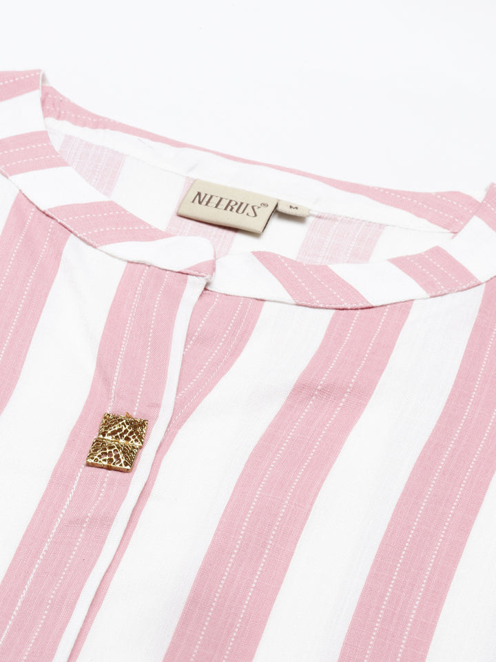 Neerus Pink Color Slub Rayon Fabric Kurta