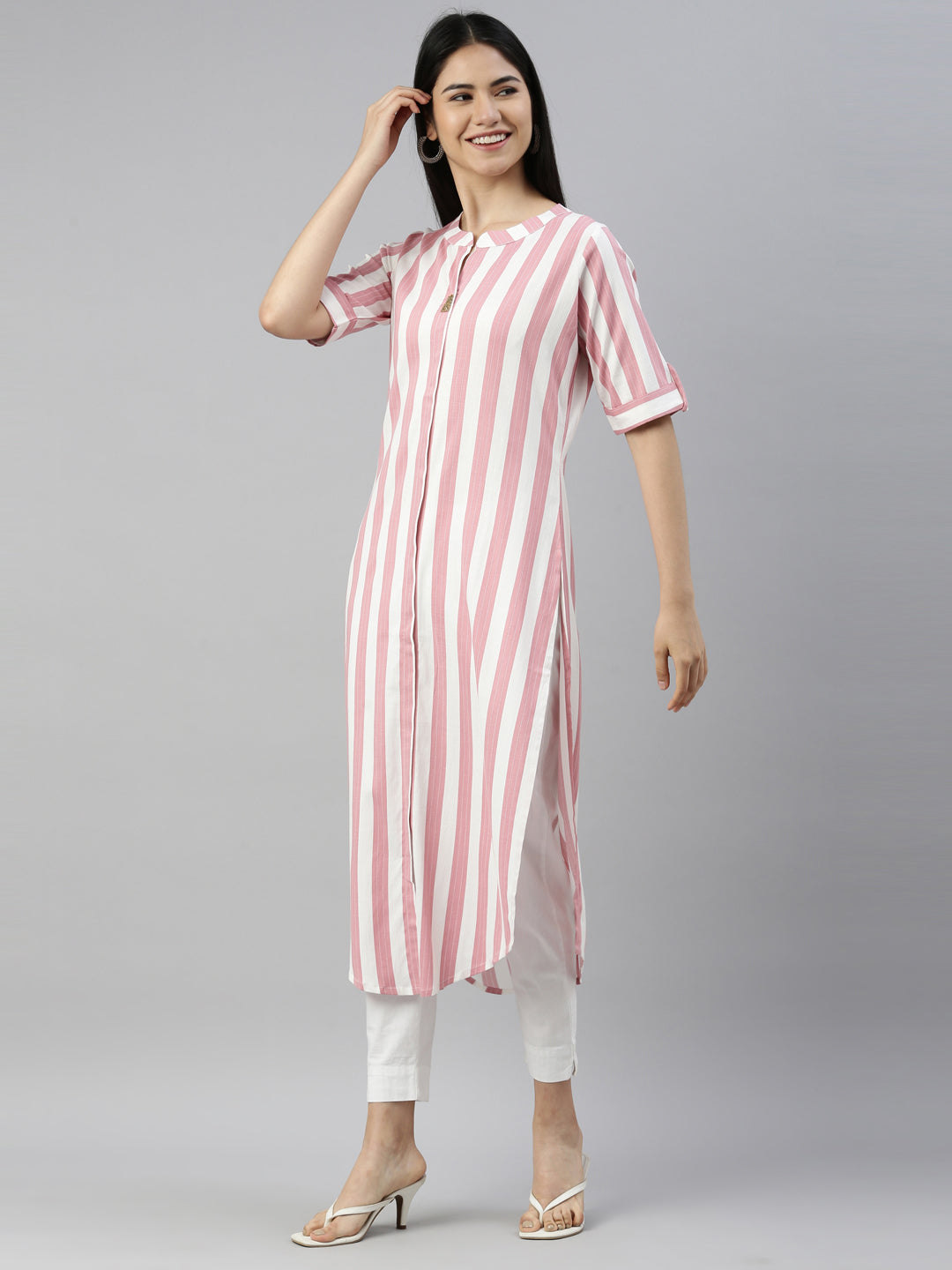 Neeru'S PINK Color SLUB RAYON Fabric Kurta