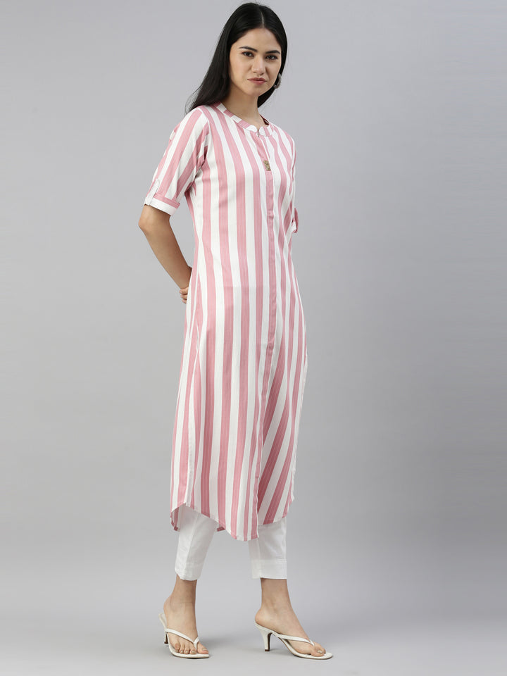 Neerus Pink Color Slub Rayon Fabric Kurta