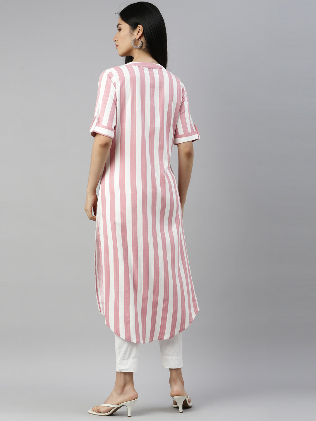 Neerus Pink Color Slub Rayon Fabric Kurta