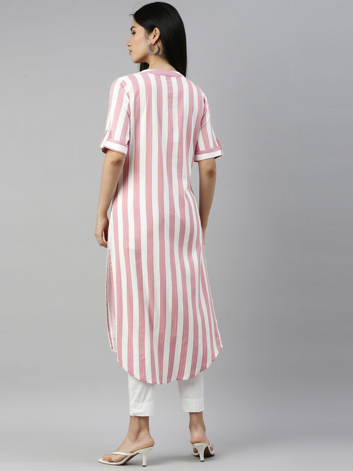 Neerus Pink Color Slub Rayon Fabric Kurta