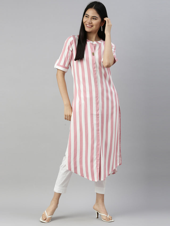 Neerus Pink Color Slub Rayon Fabric Kurta