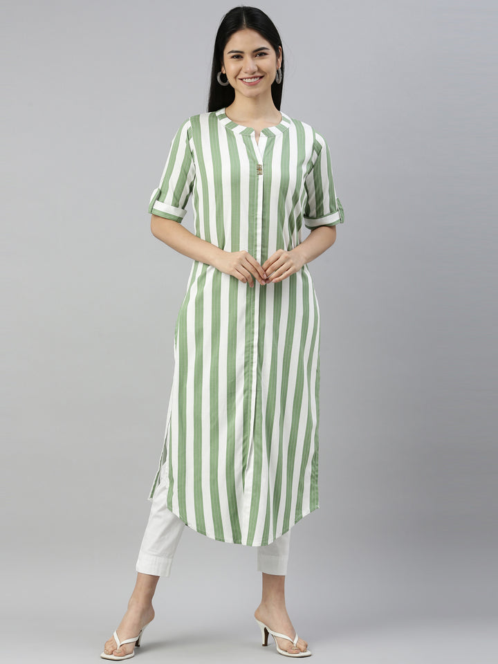 Neerus Pista Color Slub Rayon Fabric Kurta