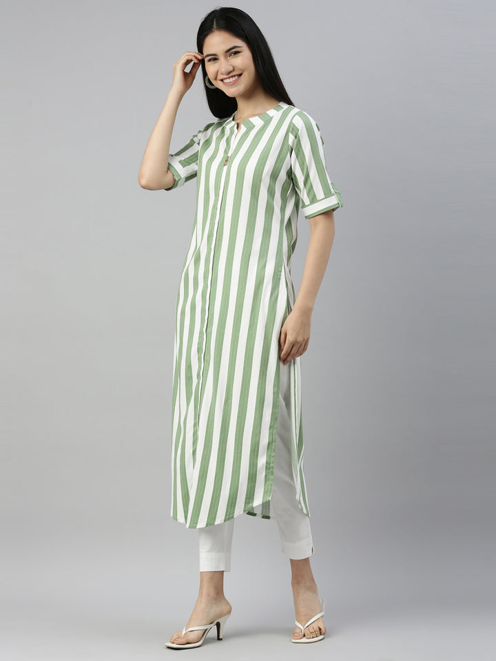 Neerus Pista Color Slub Rayon Fabric Kurta