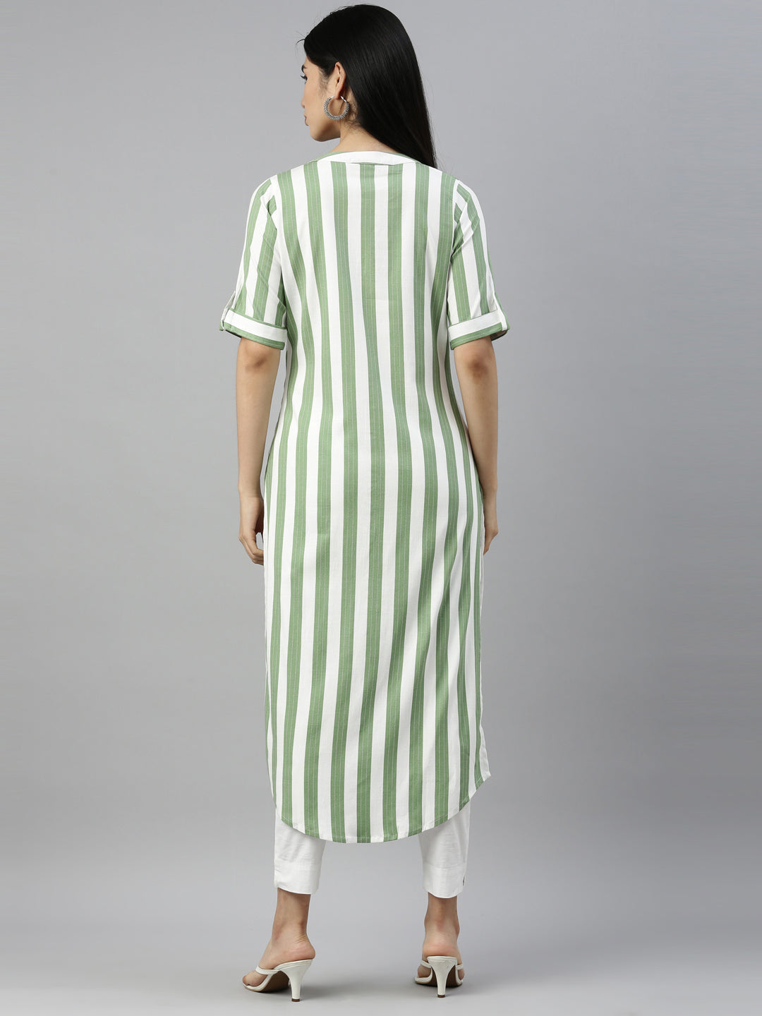 Neerus Pista Color Slub Rayon Fabric Kurta