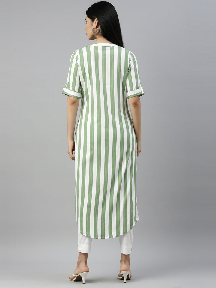 Neerus Pista Color Slub Rayon Fabric Kurta