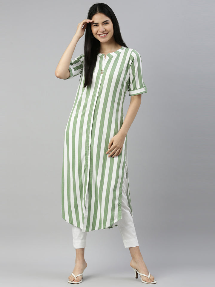 Neerus Pista Color Slub Rayon Fabric Kurta