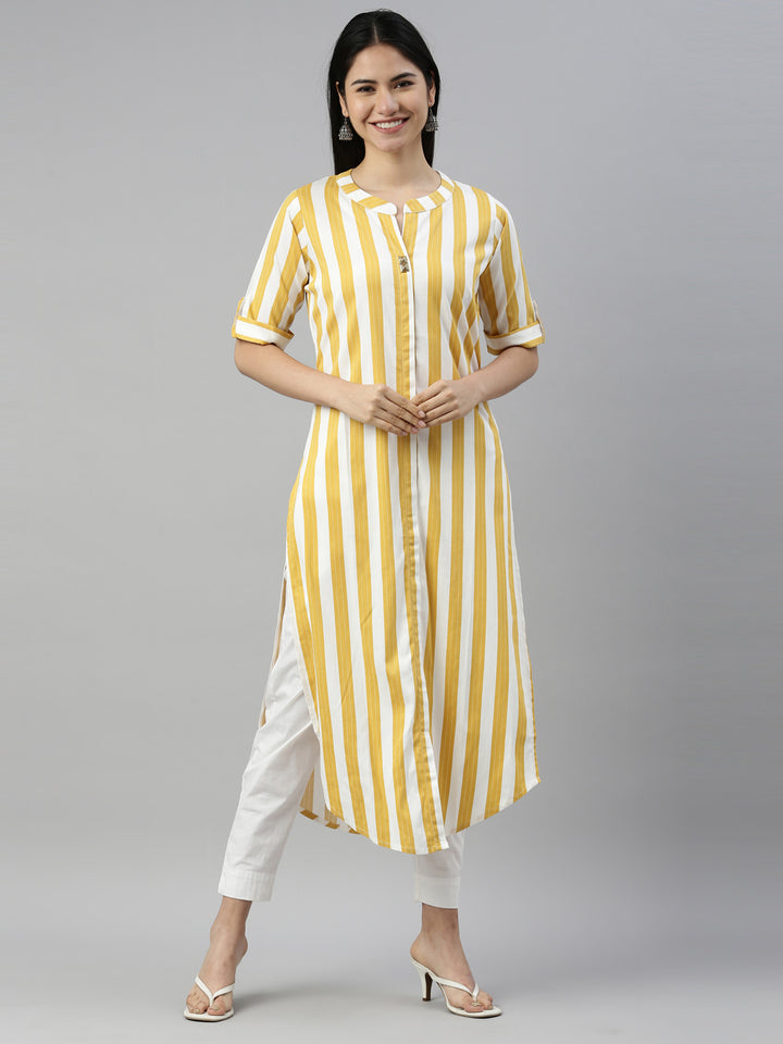 Neerus Yellow Color Slub Rayon Fabric Kurta