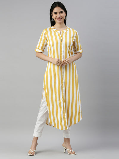 Neeru'S YELLOW Color SLUB RAYON Fabric Kurta