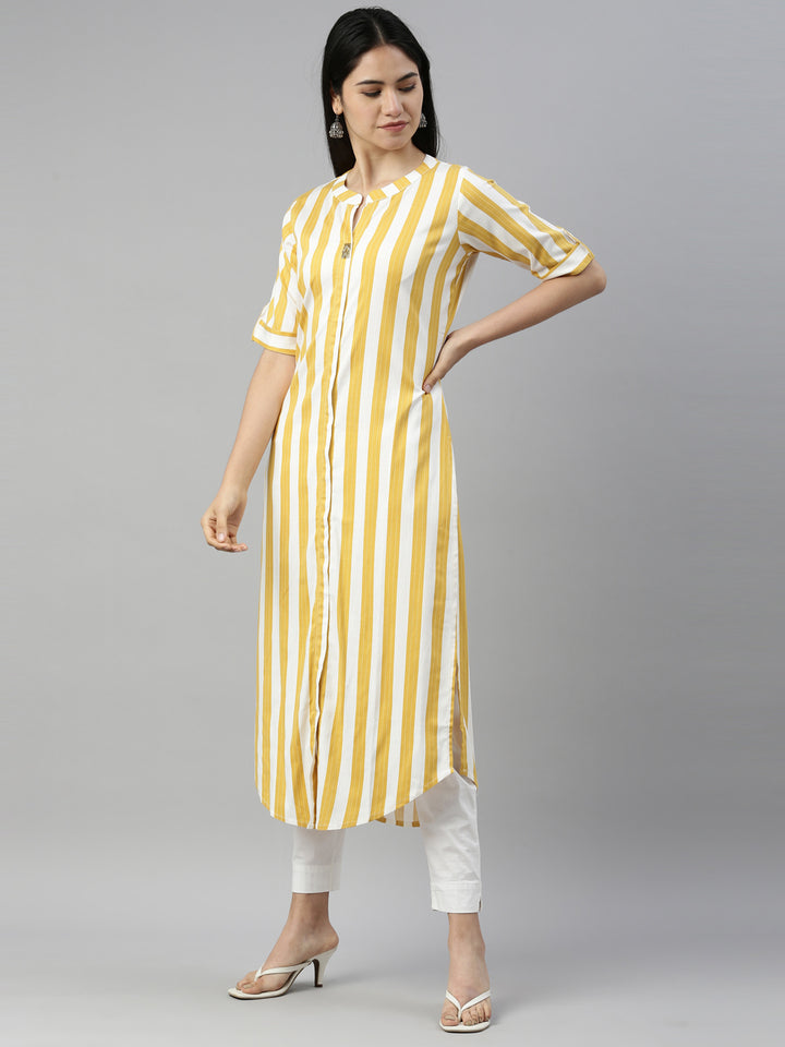 Neerus Yellow Color Slub Rayon Fabric Kurta
