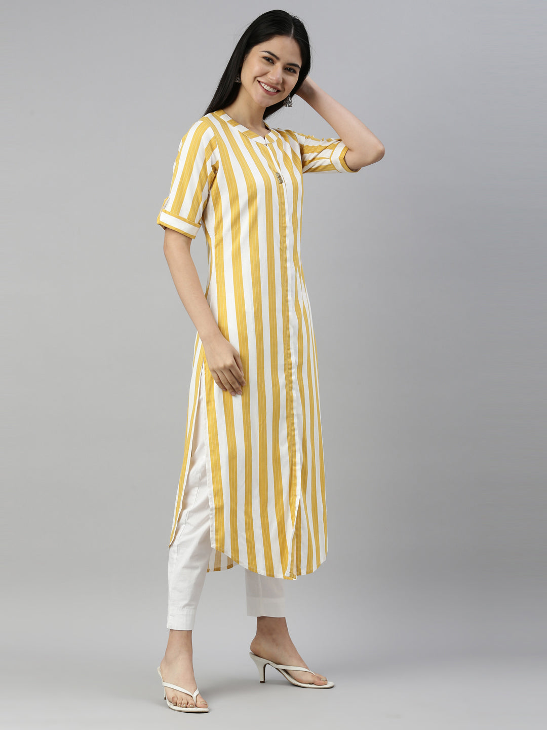 Neeru'S YELLOW Color SLUB RAYON Fabric Kurta