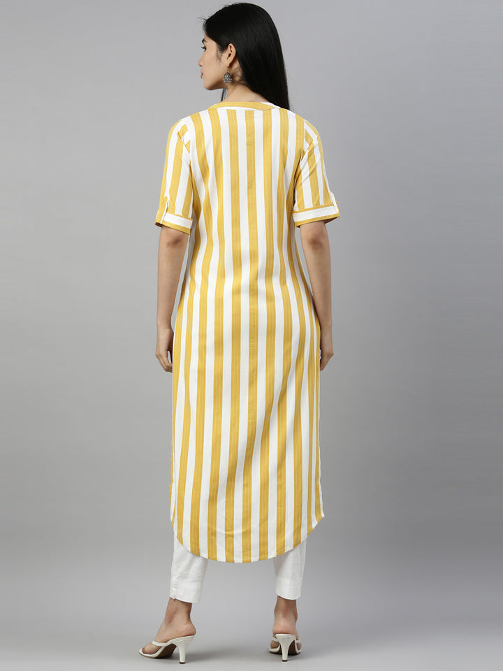 Neerus Yellow Color Slub Rayon Fabric Kurta