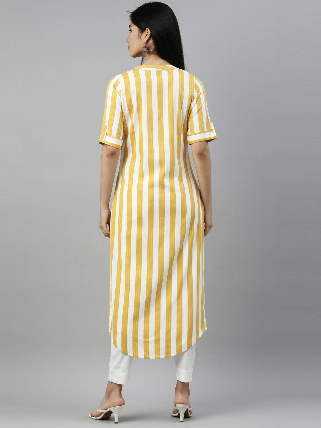 Neeru'S YELLOW Color SLUB RAYON Fabric Kurta
