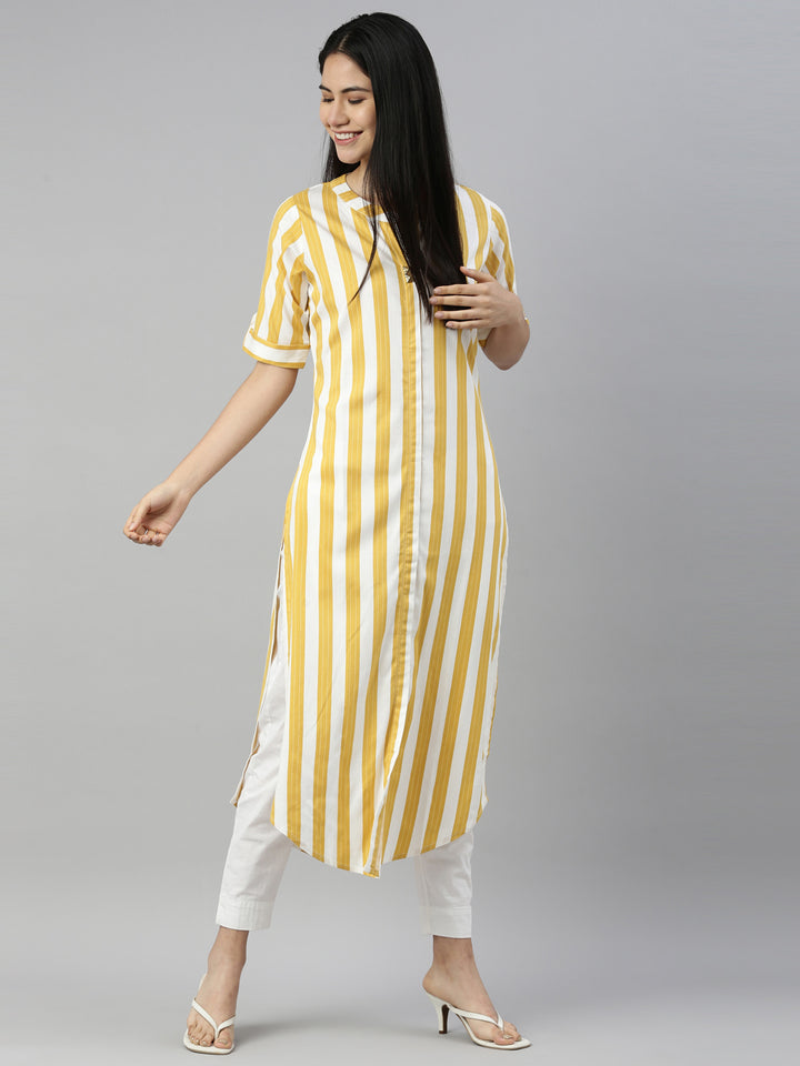 Neerus Yellow Color Slub Rayon Fabric Kurta