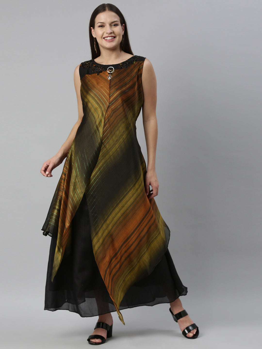 Neerus Green silk solid kurta - front view