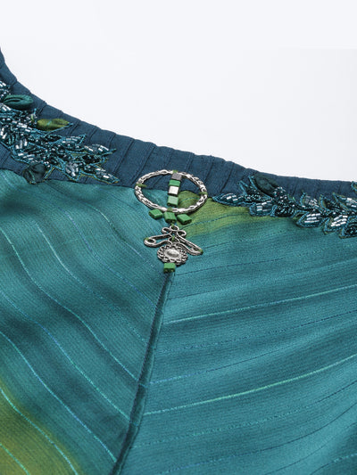 Neeru's Peacock Color Silk Fabric Kurta
