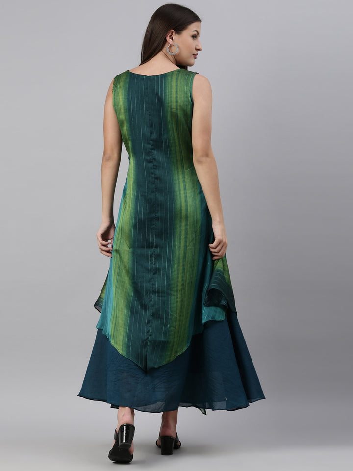 Neerus Peacock Color Silk Fabric Kurta