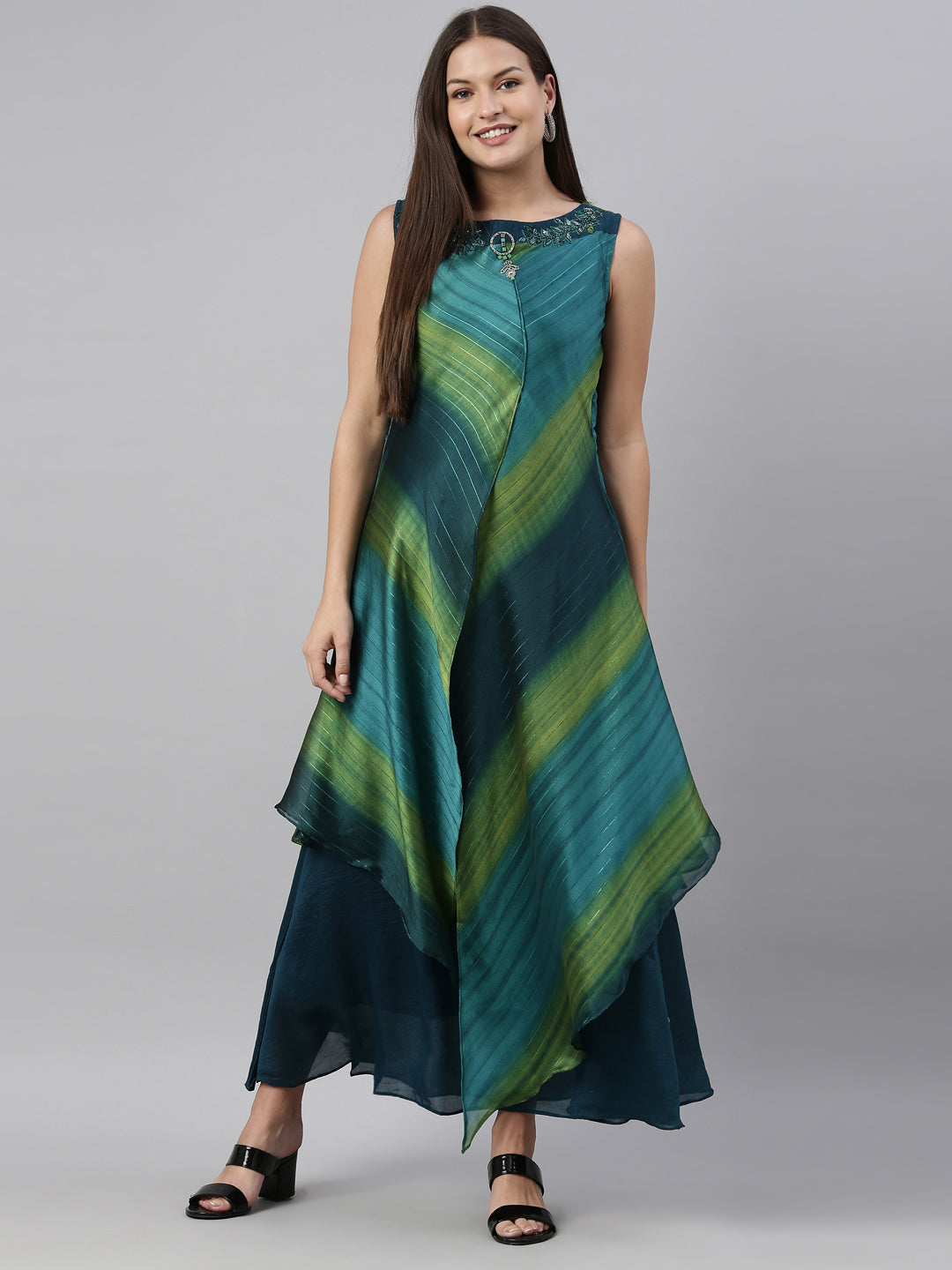 Neeru's Peacock Color Silk Fabric Kurta