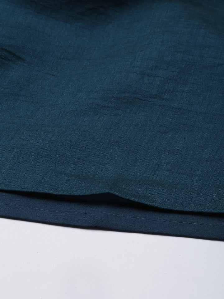 Neerus Peacock Color Silk Fabric Kurta