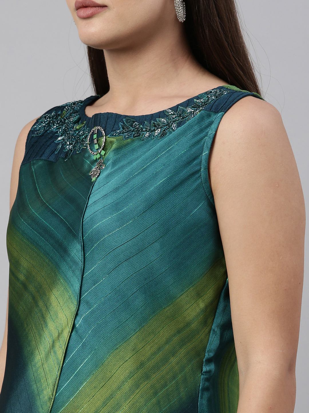 Neerus Peacock Color Silk Fabric Kurta