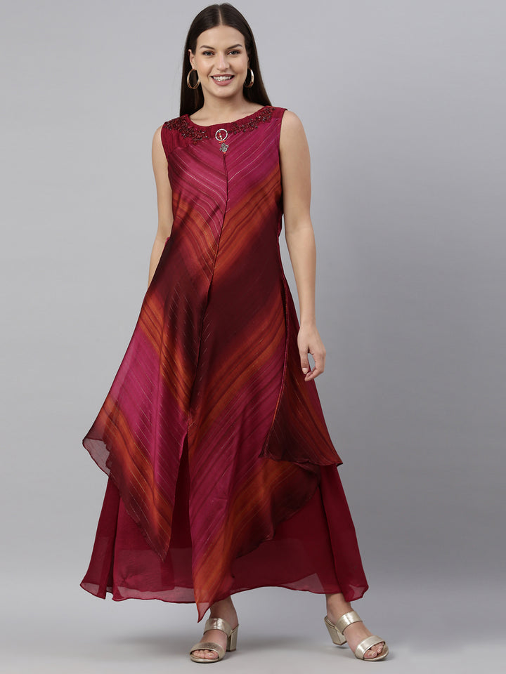 Neerus Pink silk straight kurti - detail view 6