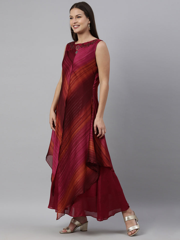 Neerus Pink silk straight kurti - side view