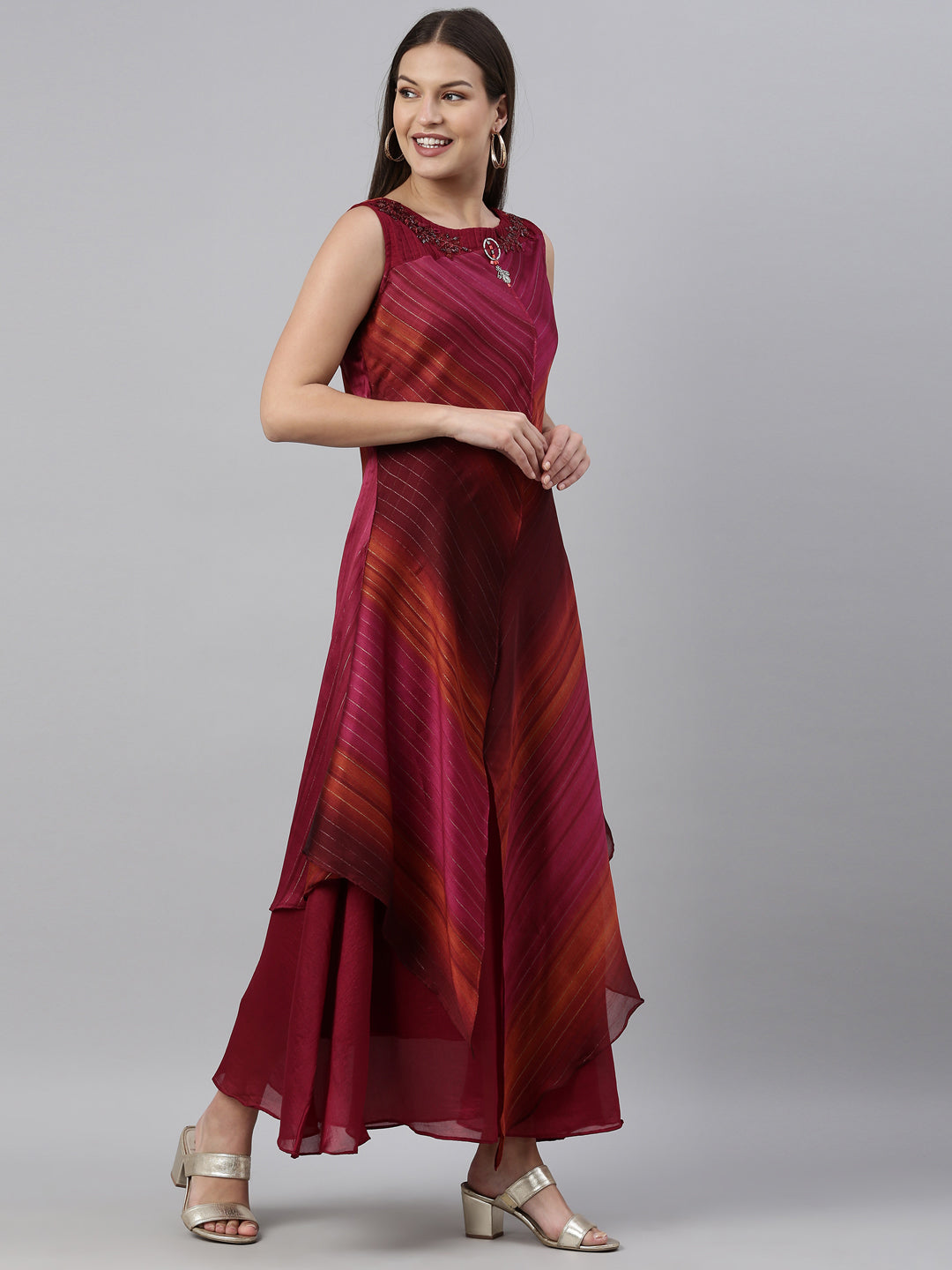 Neerus Pink silk straight kurti - detail view 1