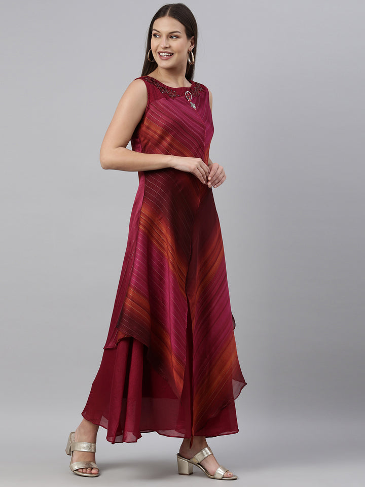 Neerus Pink silk straight kurti - detail view 1