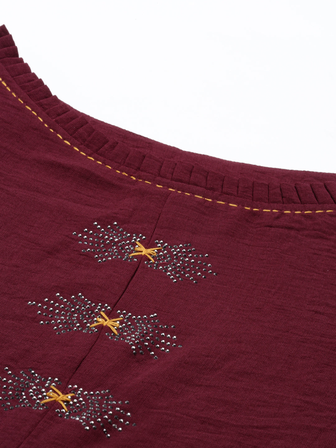 Neerus Maroon crepe solid kurta - detail view 5
