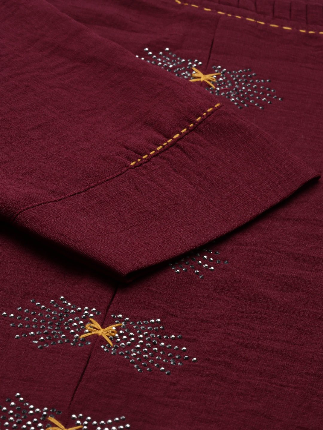 Neerus Maroon crepe solid kurta - detail view 3