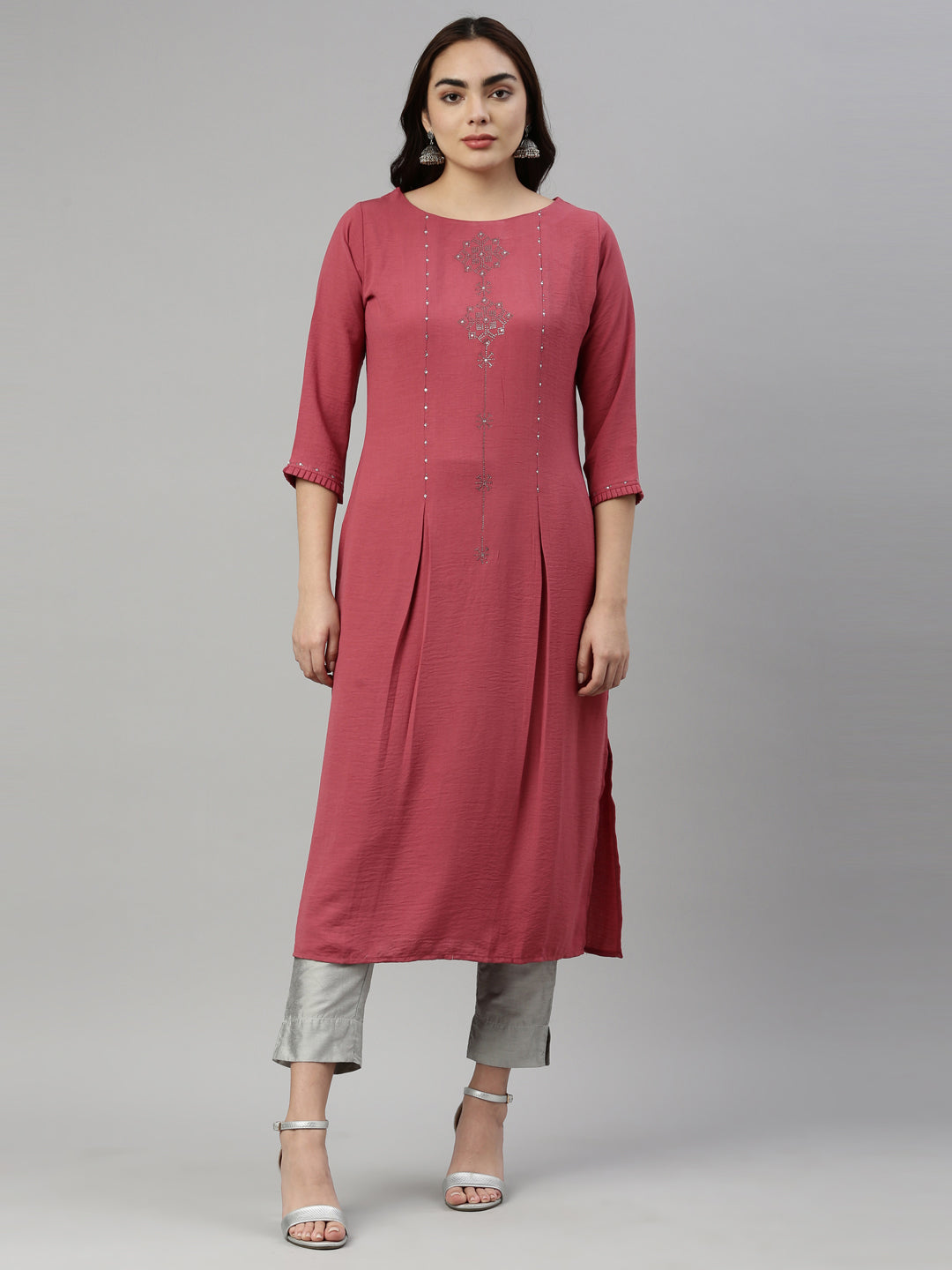 Neerus Pink Color Rayon Fabric Kurta