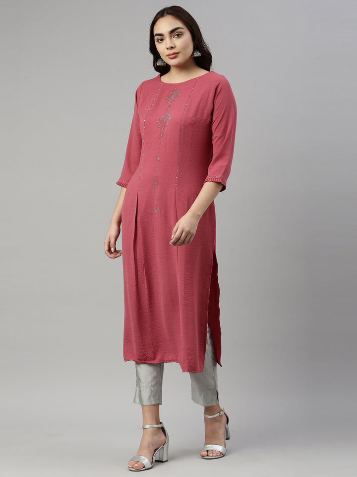 Neerus Pink Color Rayon Fabric Kurta