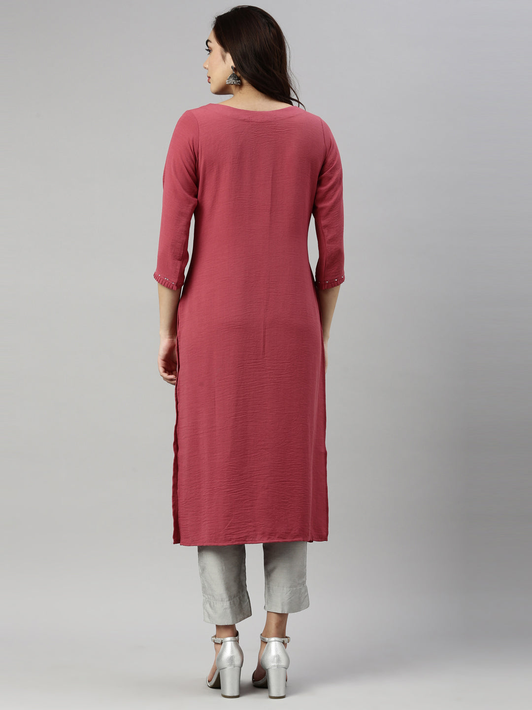 Neerus Pink Color Rayon Fabric Kurta