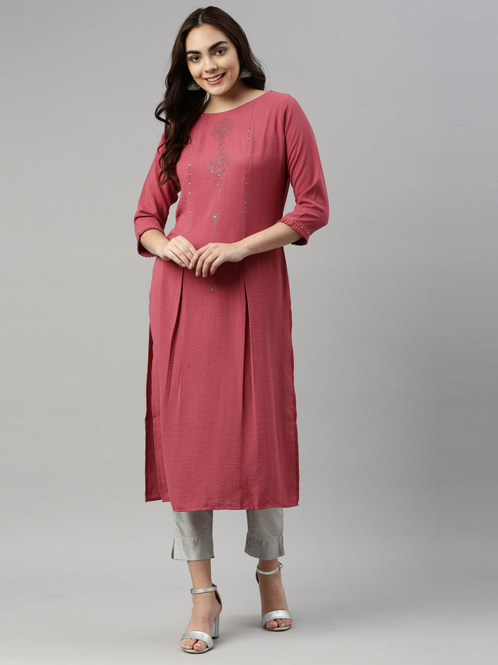 Neerus Pink Color Rayon Fabric Kurta