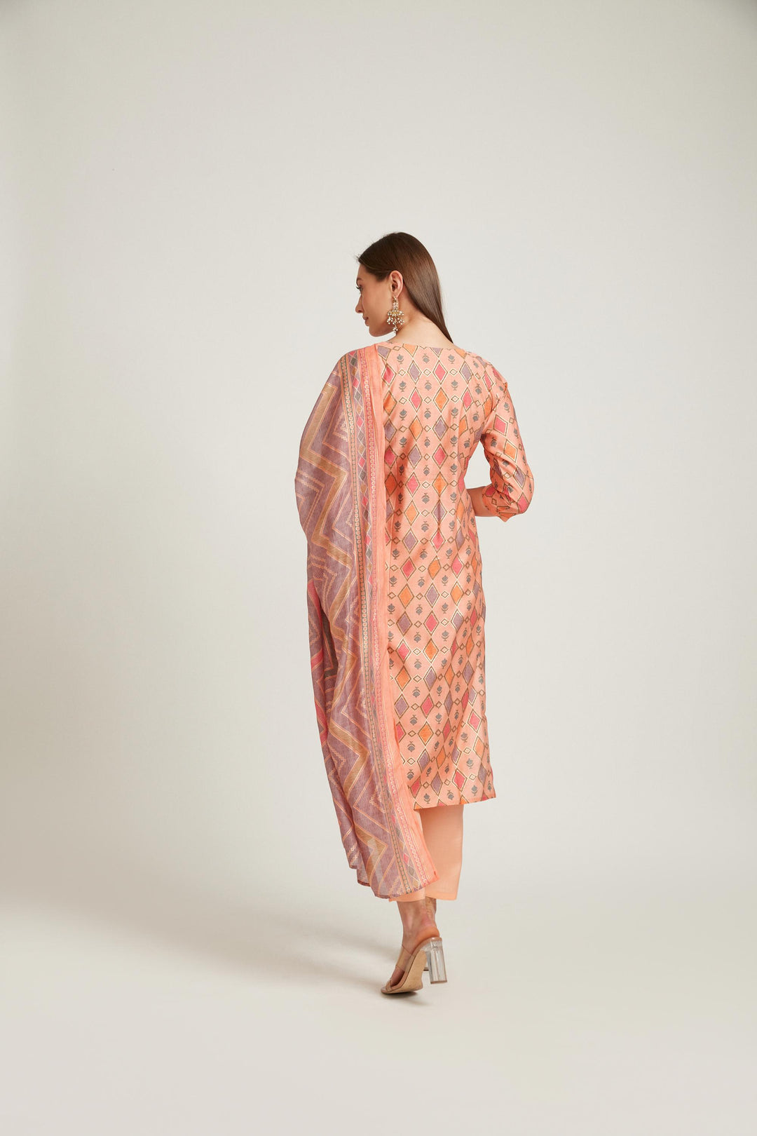Neerus Orange modal printed suit set - side view