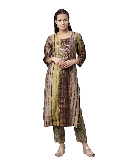 Neeru's Brown Color Satin Fabric Kurta Set