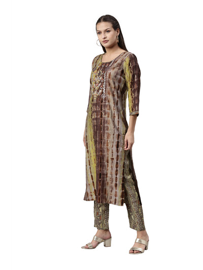 Neeru's Brown Color Satin Fabric Kurta Set