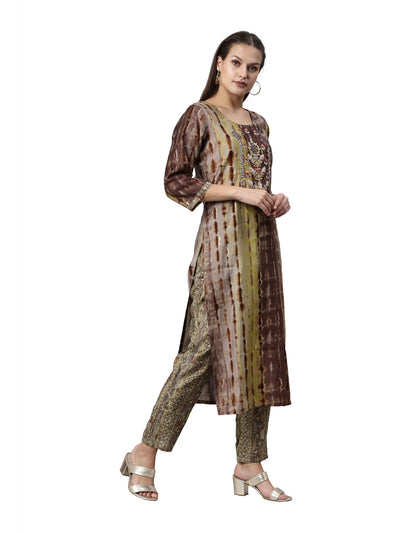 Neeru's Brown Color Satin Fabric Kurta Set