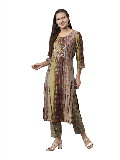 Neeru's Brown Color Satin Fabric Kurta Set