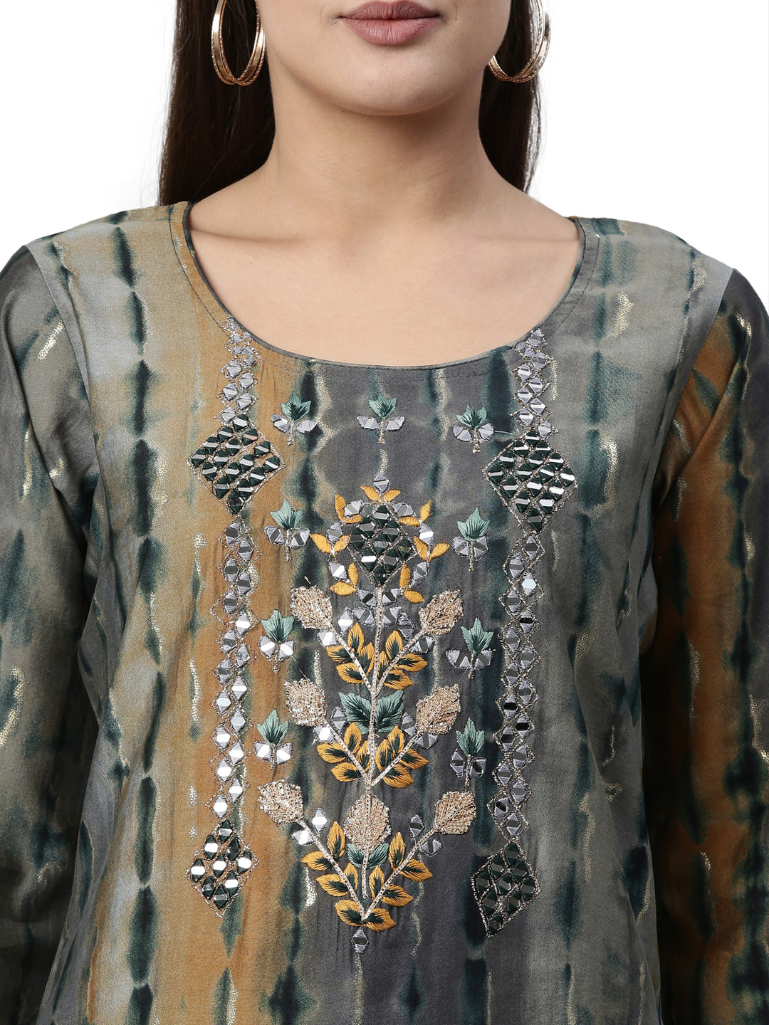 Neerus Grey satin kurta set - back view