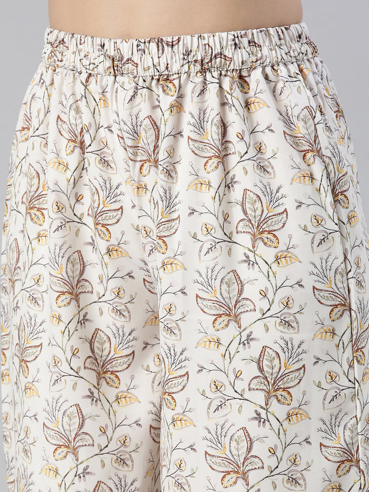 Neerus White embroidered kurta set with palazzo and dupatta - detail view 3